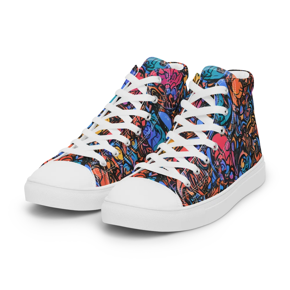 Neon Inkstorm on Women's High Top Canvas Shoes — Left Front