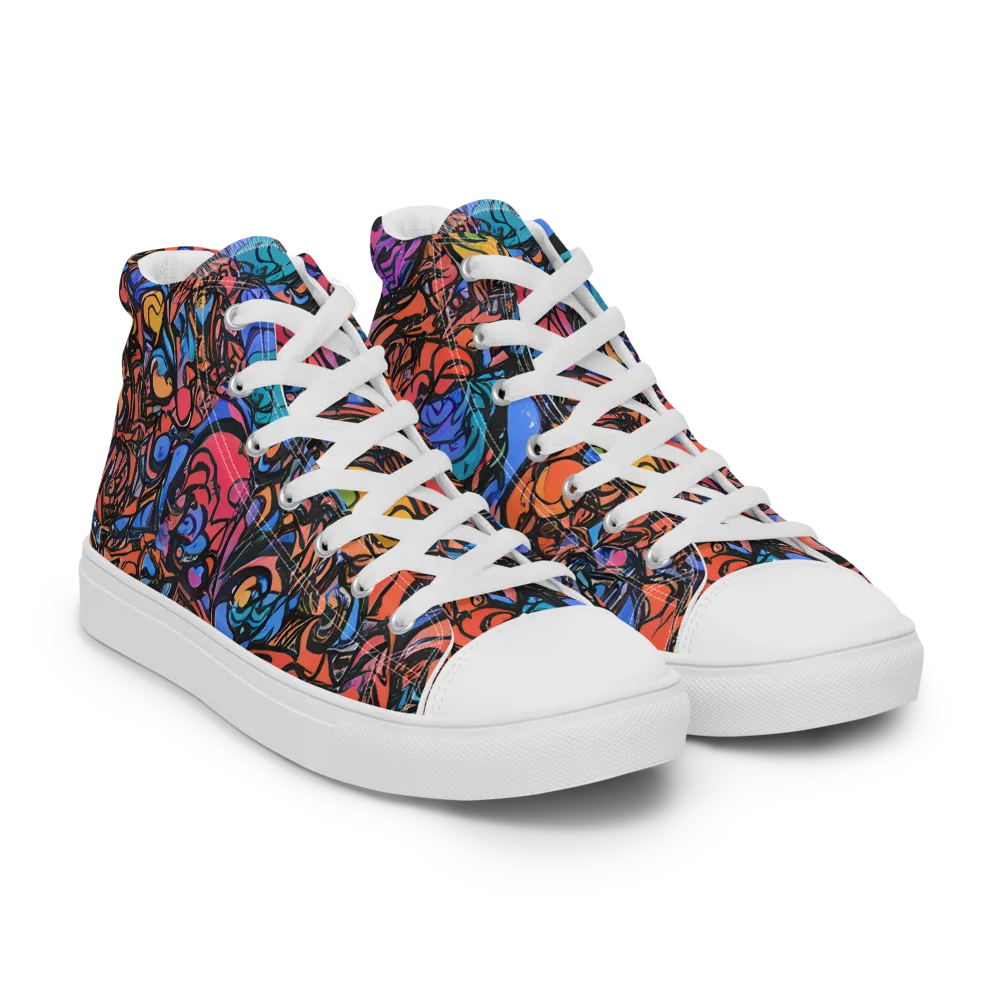Neon Inkstorm on Women's High Top Canvas Shoes — Right Front