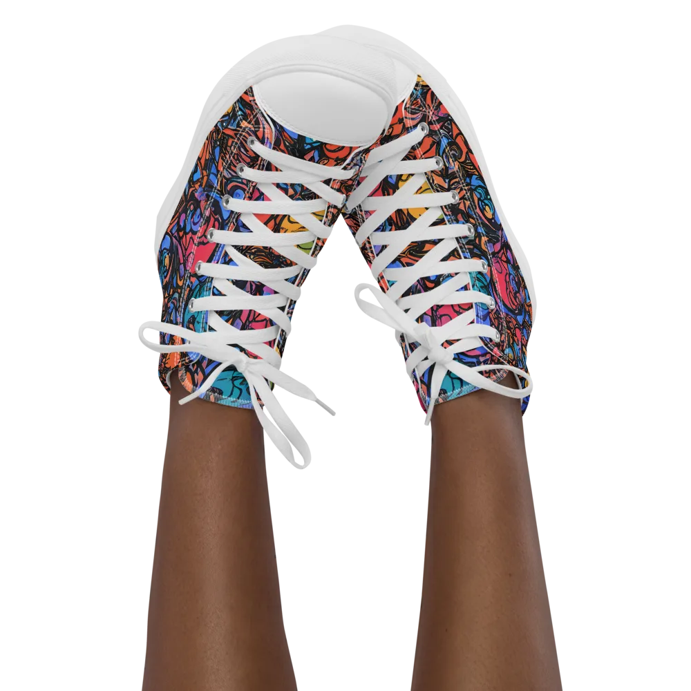 Neon Inkstorm on Women's High Top Canvas Shoes — Front
