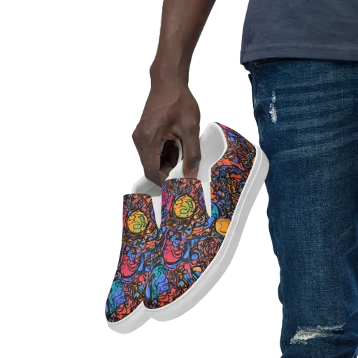 Neon Inkstorm on a Men's Slip-On Canvas Shoes