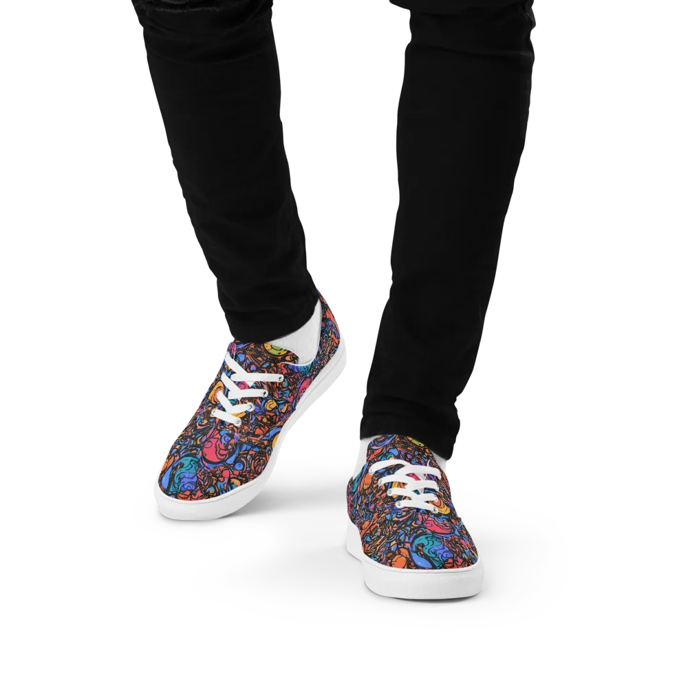 Neon Inkstorm on Men's Lace-Up Canvas Shoes — Front