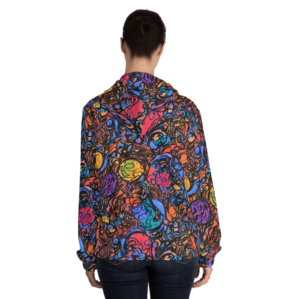 Neon Inkstorm on Women's Full-Zip Hoodie — Back On Person