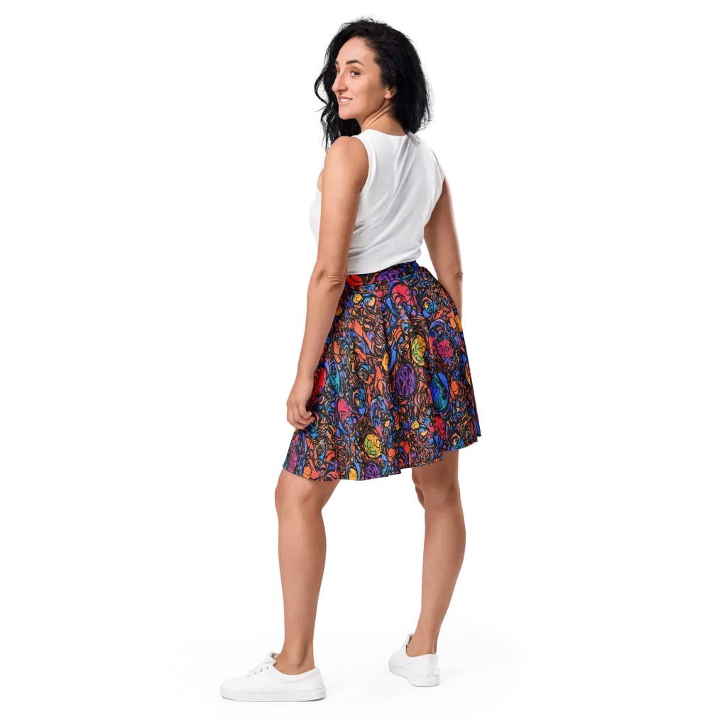 Neon Inkstorm on Skater Skirt — Back