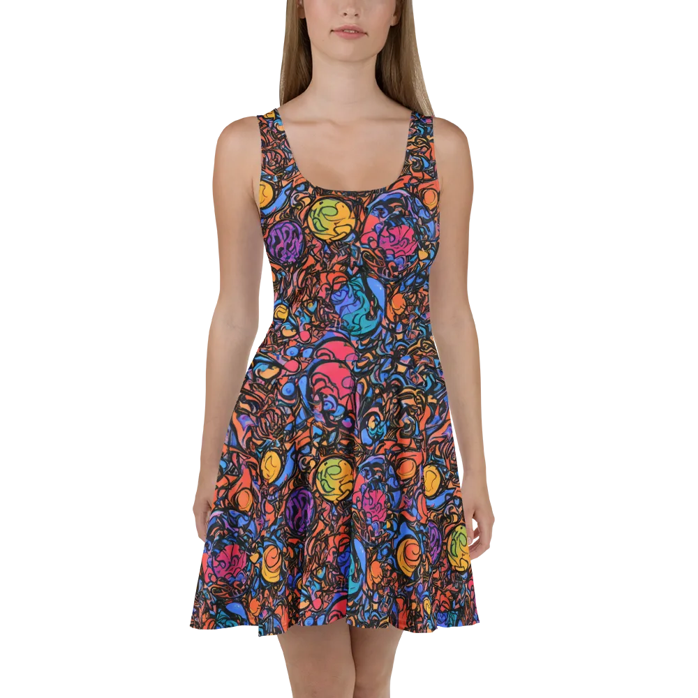 Neon Inkstorm on Skater Dress — Front