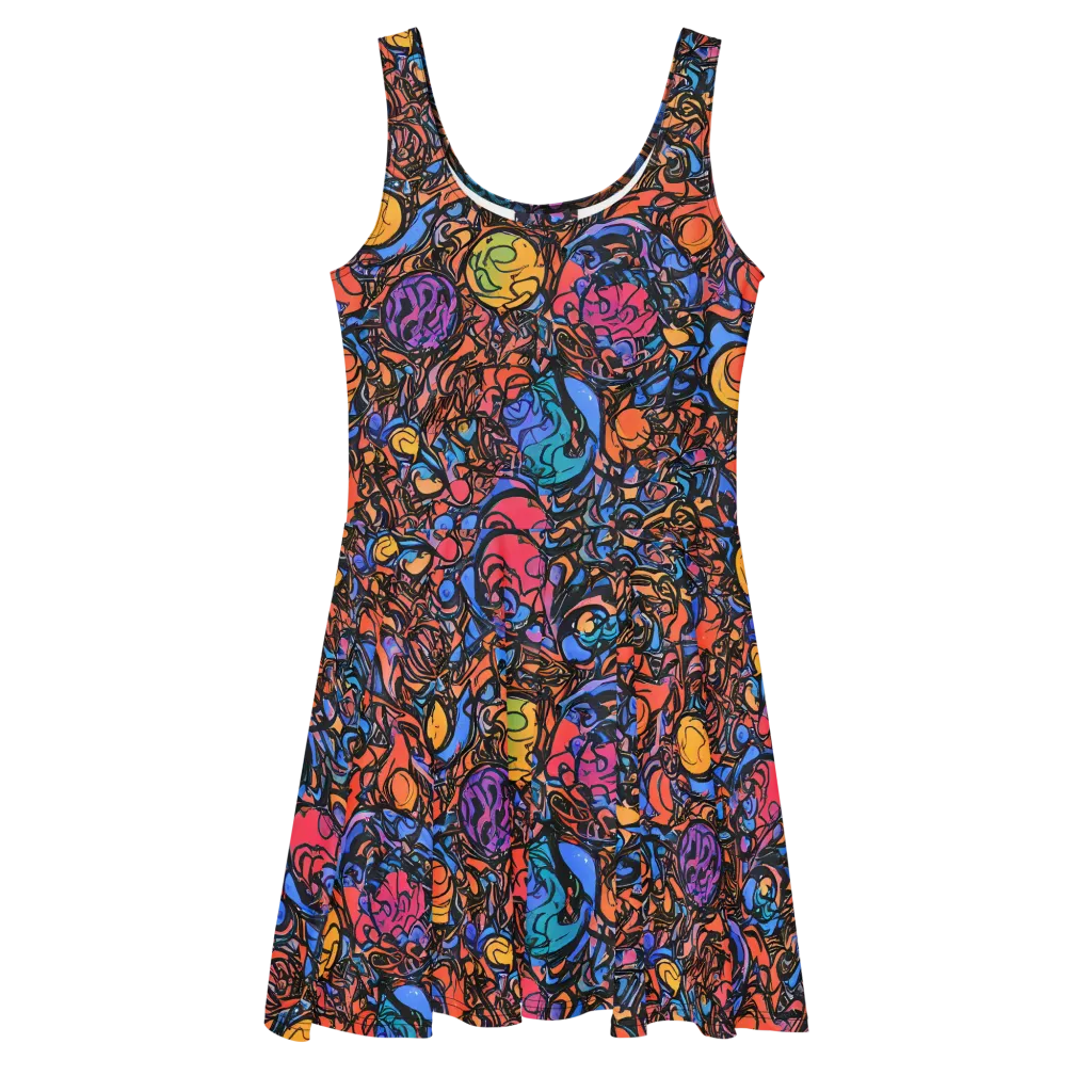 Neon Inkstorm on Skater Dress — Front