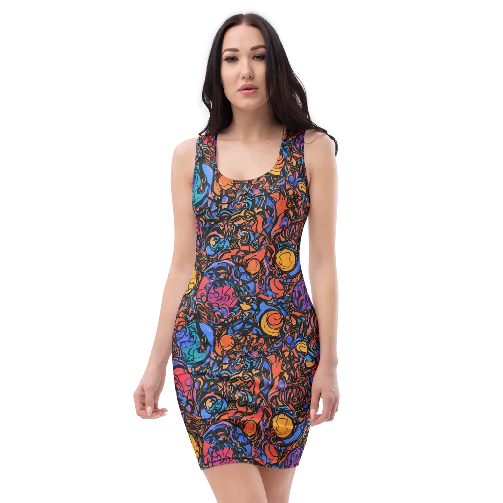Neon Inkstorm on Bodycon Dress — Front