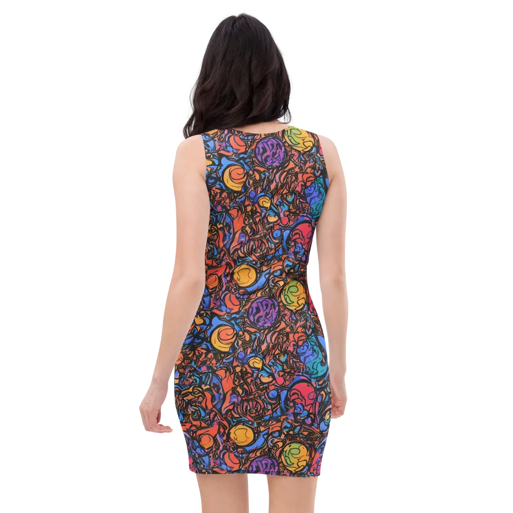 Neon Inkstorm on Bodycon Dress — Back