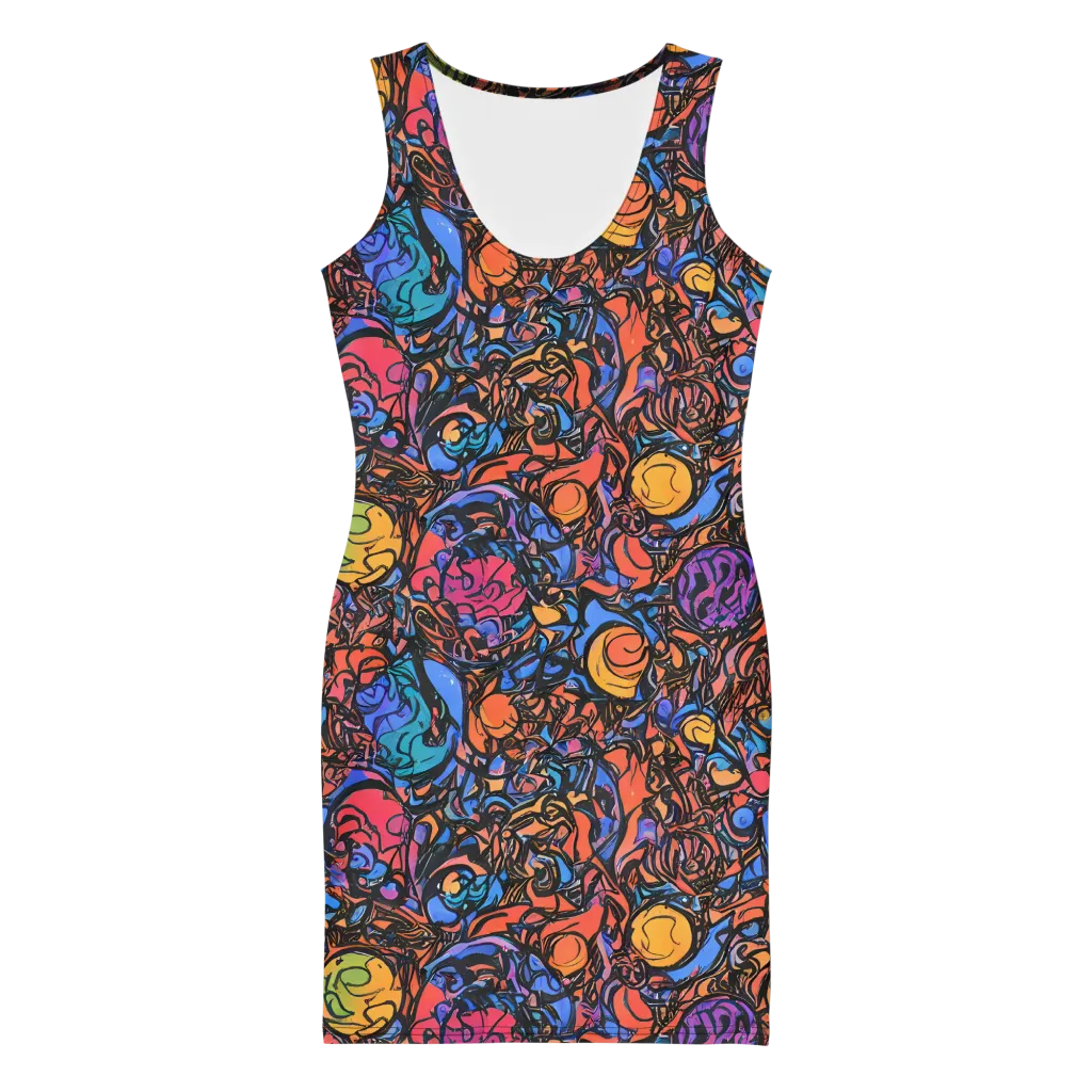 Neon Inkstorm on Bodycon Dress — Front