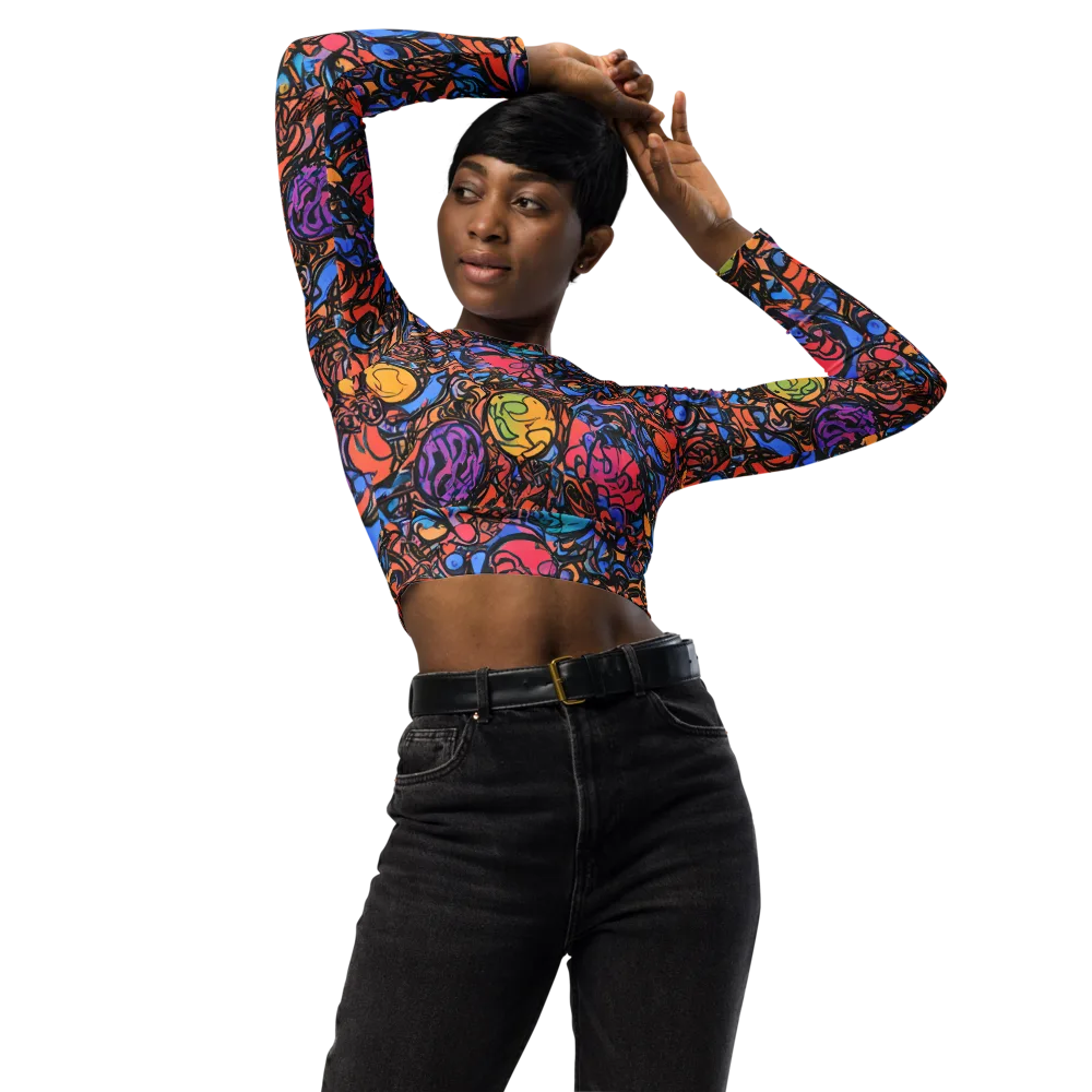 Neon Inkstorm on Long Sleeve Crop Top — Front