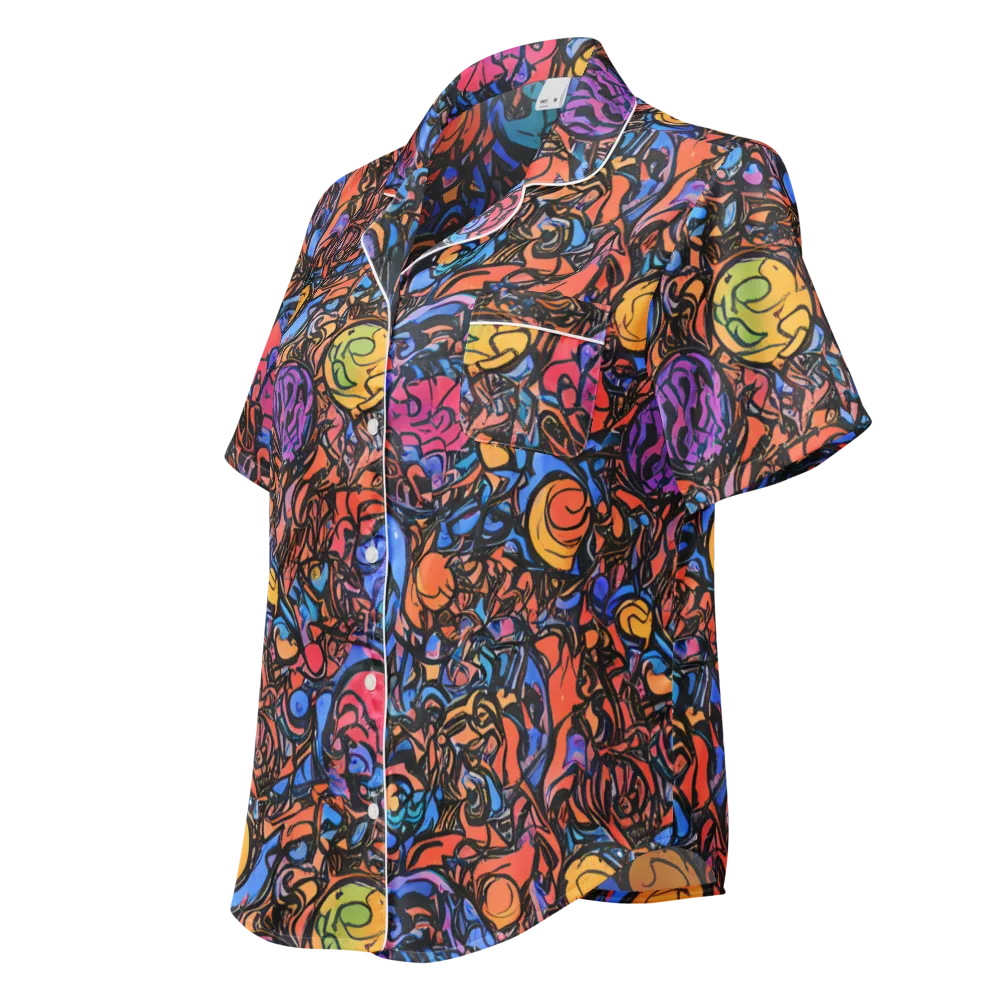 Neon Inkstorm on Women's Short Sleeve Pajama Top — Left Front