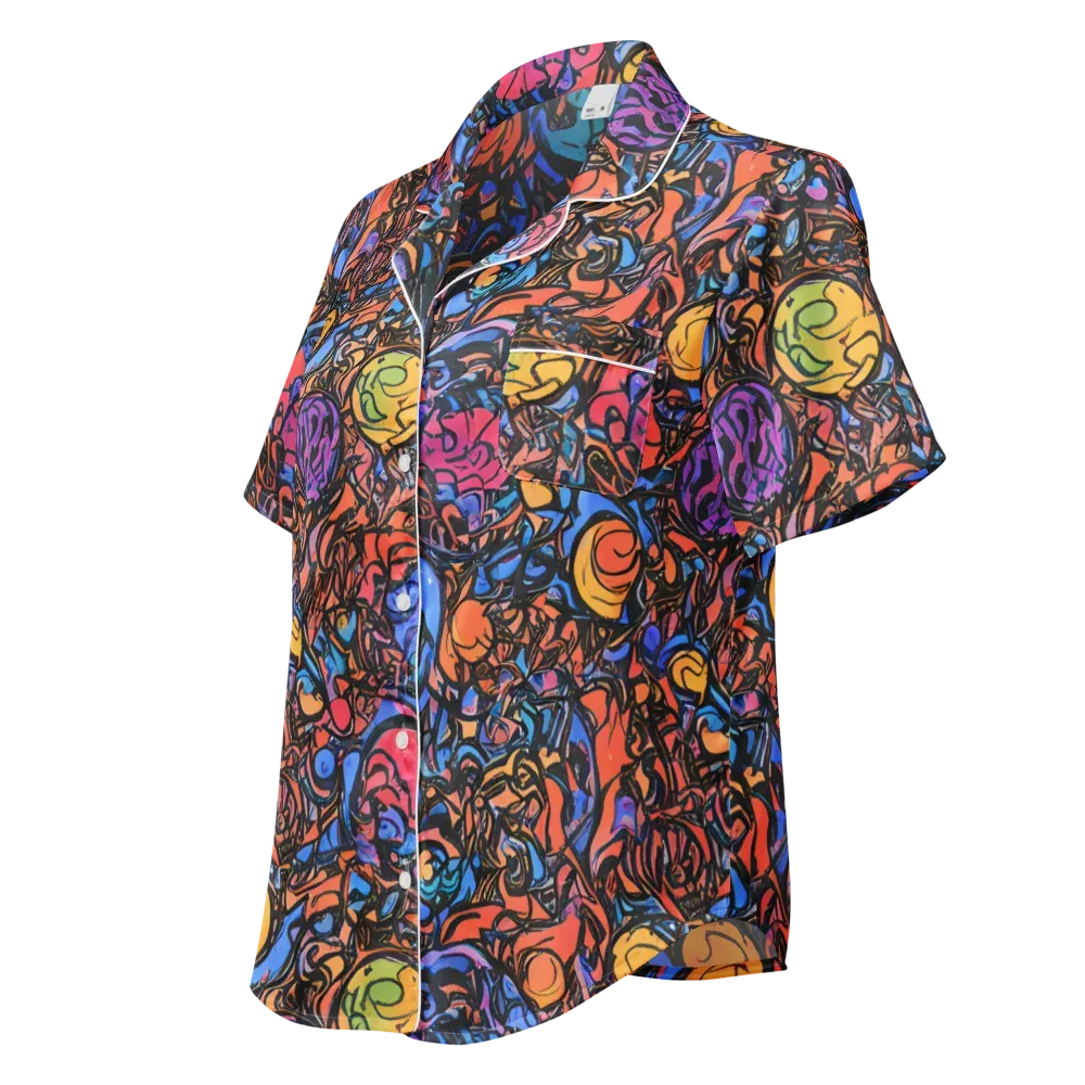 Neon Inkstorm on Women's Short Sleeve Pajama Top — Left Front