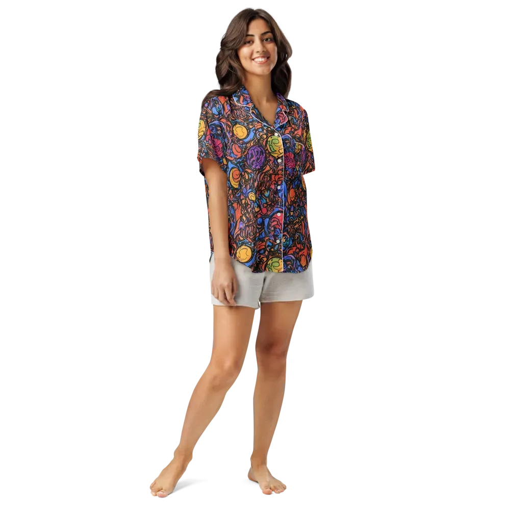 Neon Inkstorm on Women's Short Sleeve Pajama Top — Front