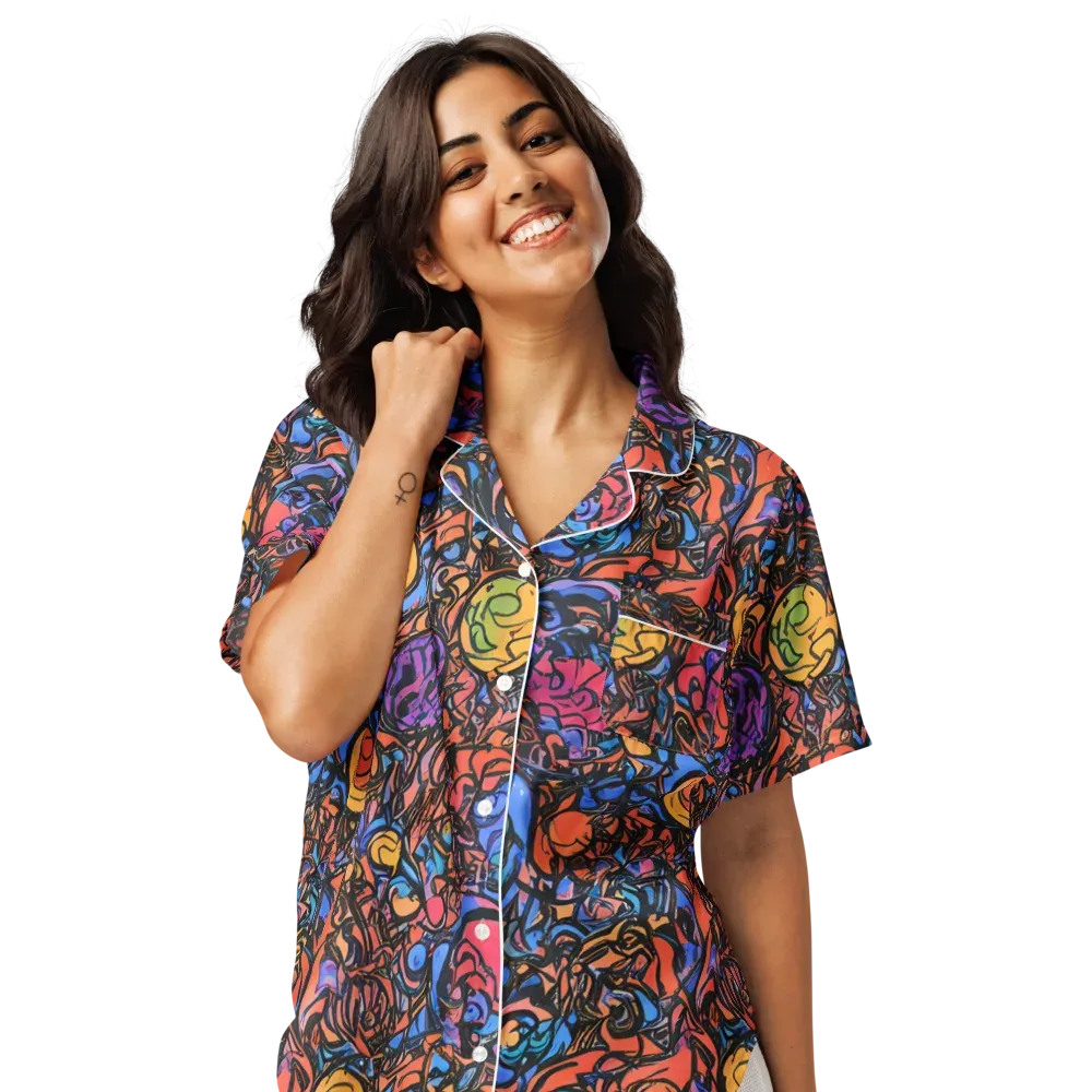 Neon Inkstorm on Women's Short Sleeve Pajama Top — Front