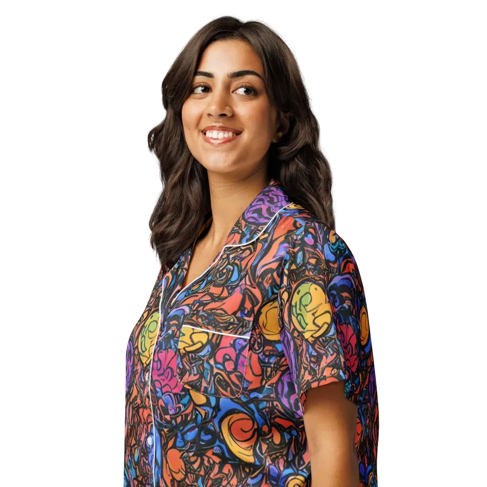 Neon Inkstorm on Women's Short Sleeve Pajama Top — Left Front