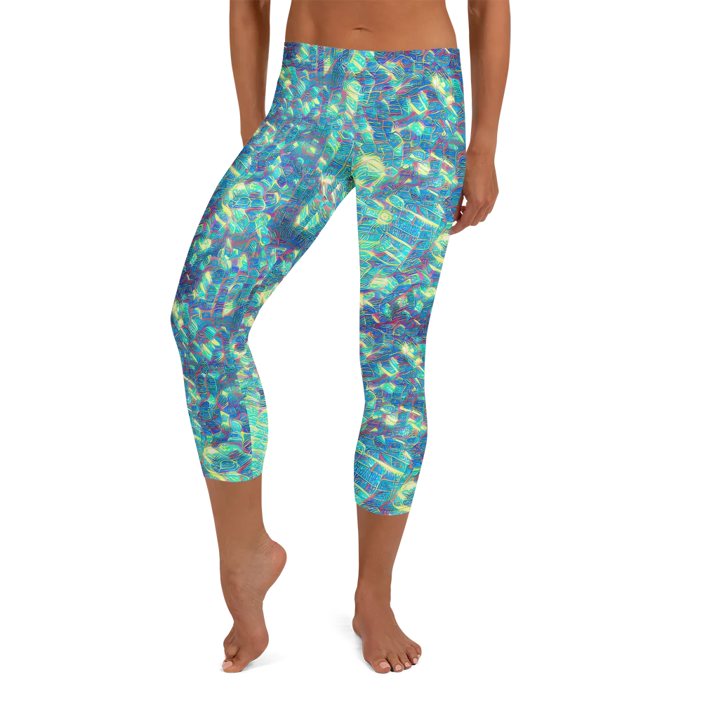 Neon Cartography on Capri Leggings — Front