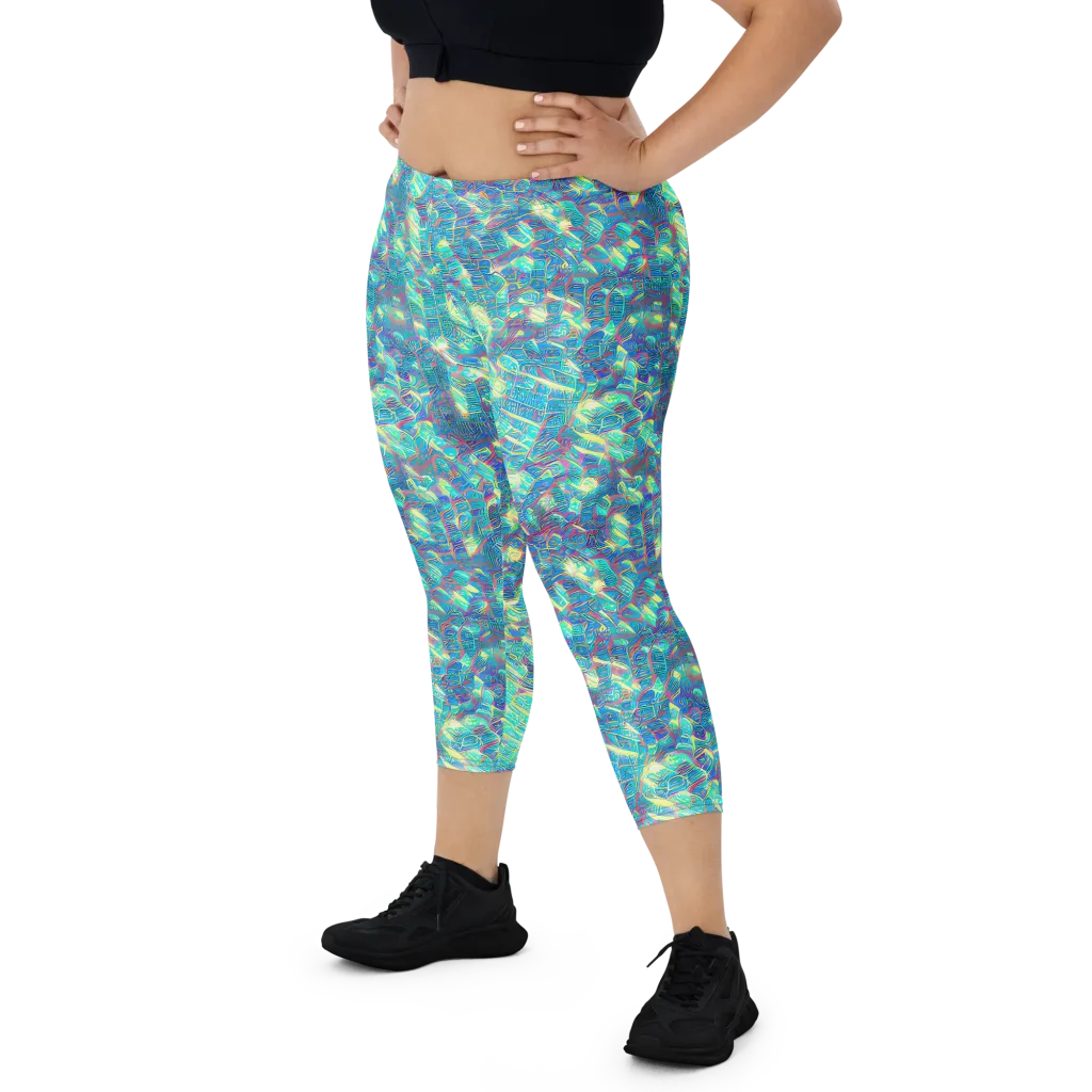 Neon Cartography on Capri Leggings — Front