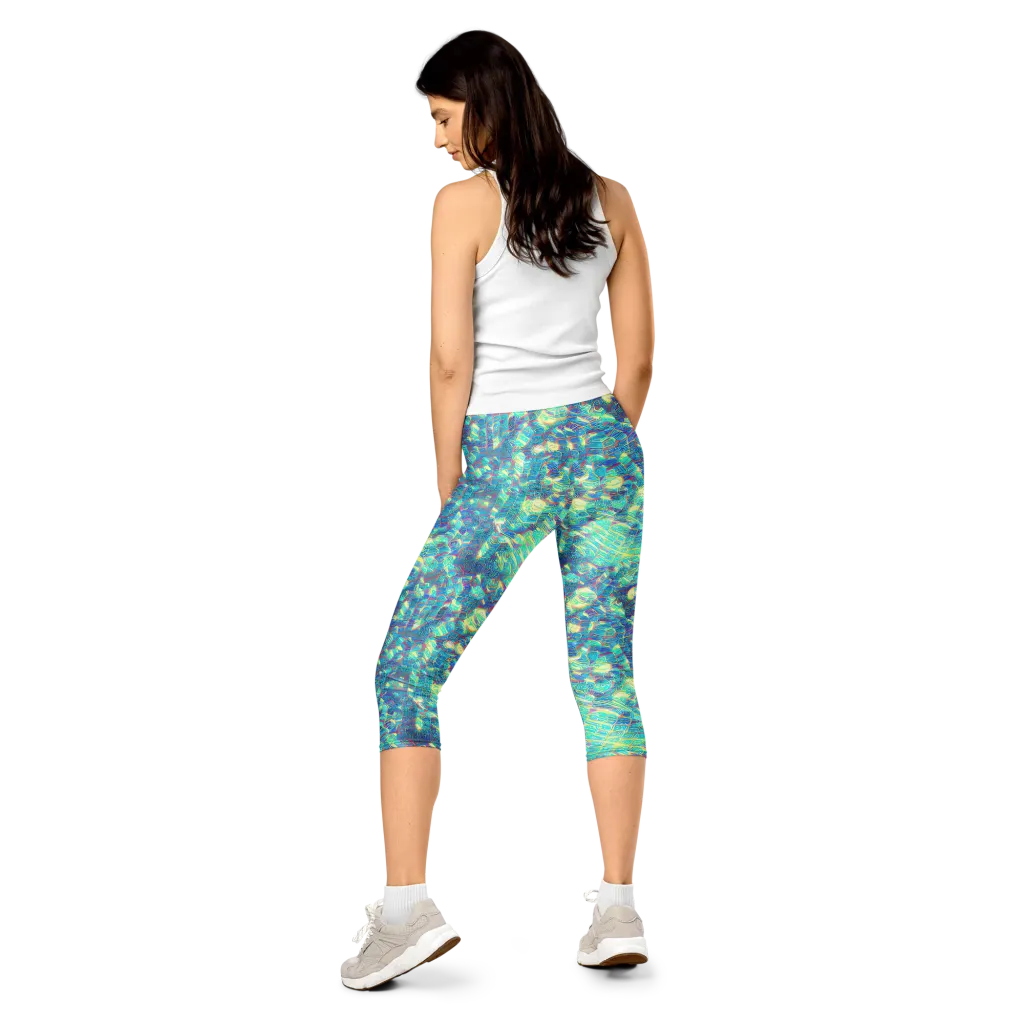 Neon Cartography on Capri Leggings — Back