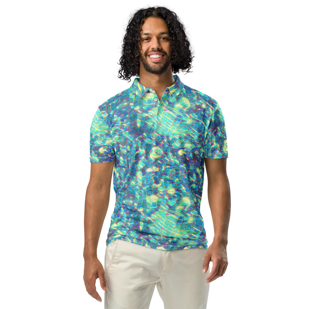 Neon Cartography on Men's Slim Fit Polo Shirt — Front
