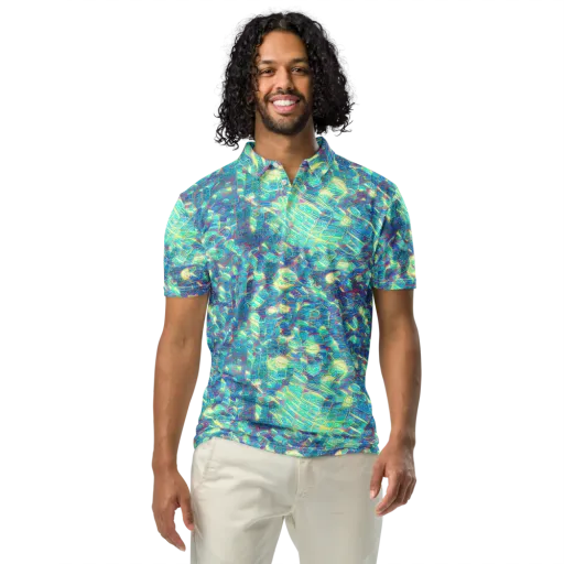 Neon Cartography on a Men's Slim Fit Polo Shirt