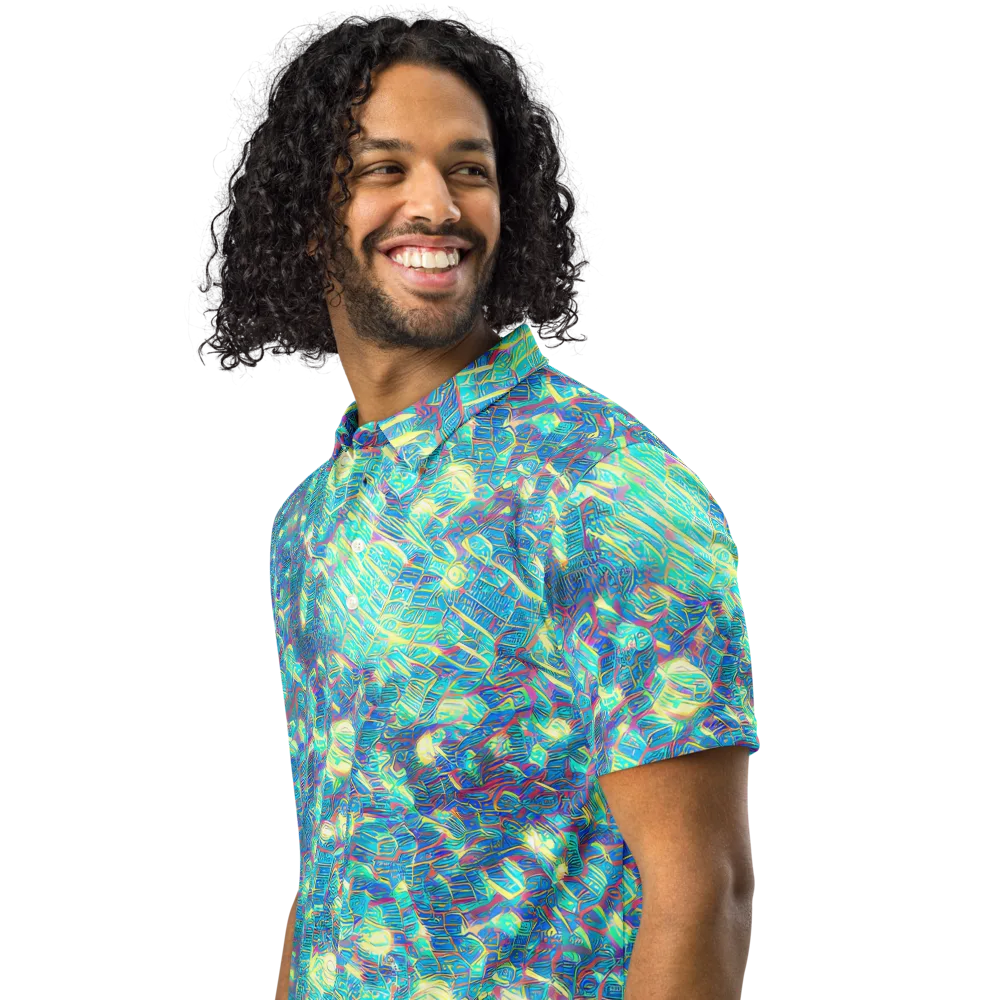 Neon Cartography on Men's Slim Fit Polo Shirt — Left Front
