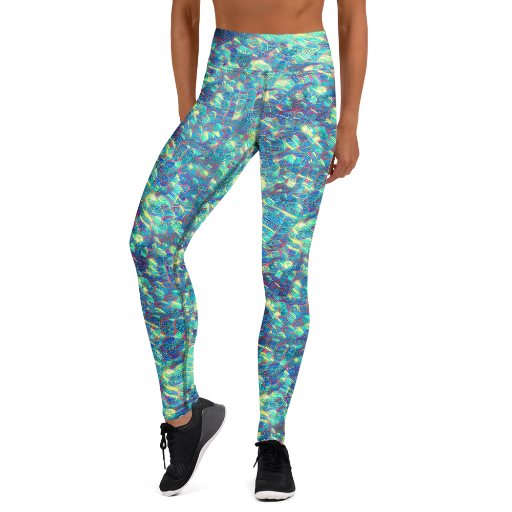 Neon Cartography on Yoga Leggings — Front