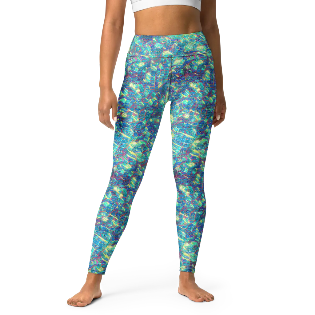 Neon Cartography on Yoga Leggings — Front
