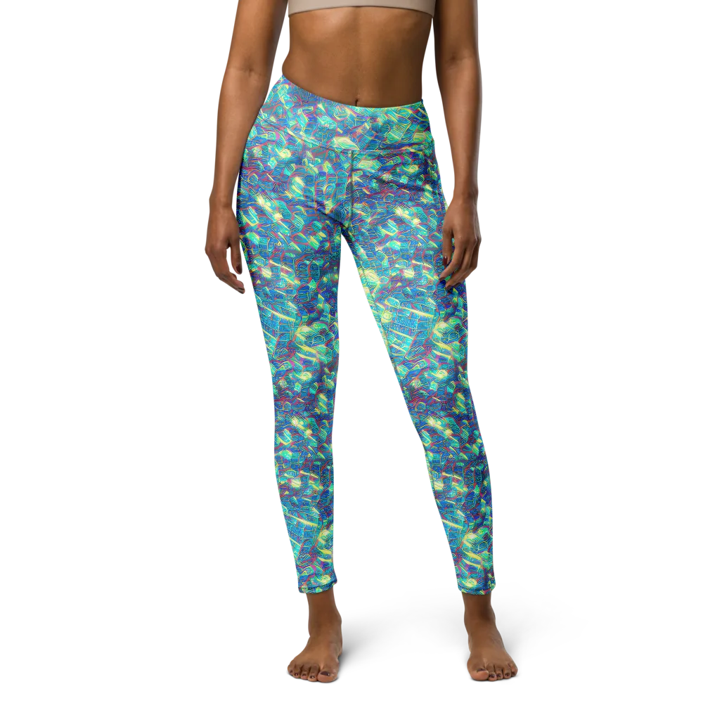 Neon Cartography on Yoga Leggings — Front