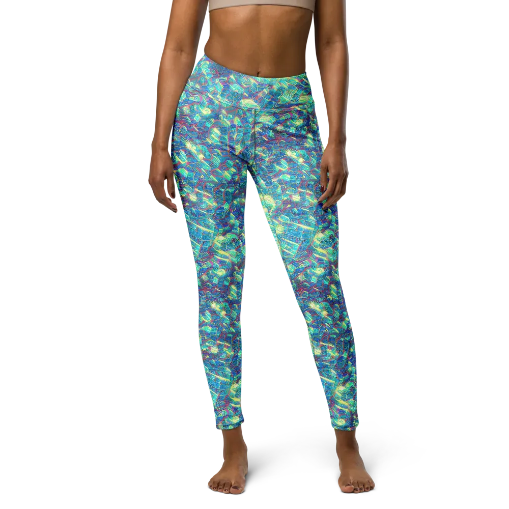 Neon Cartography on Yoga Leggings — Front