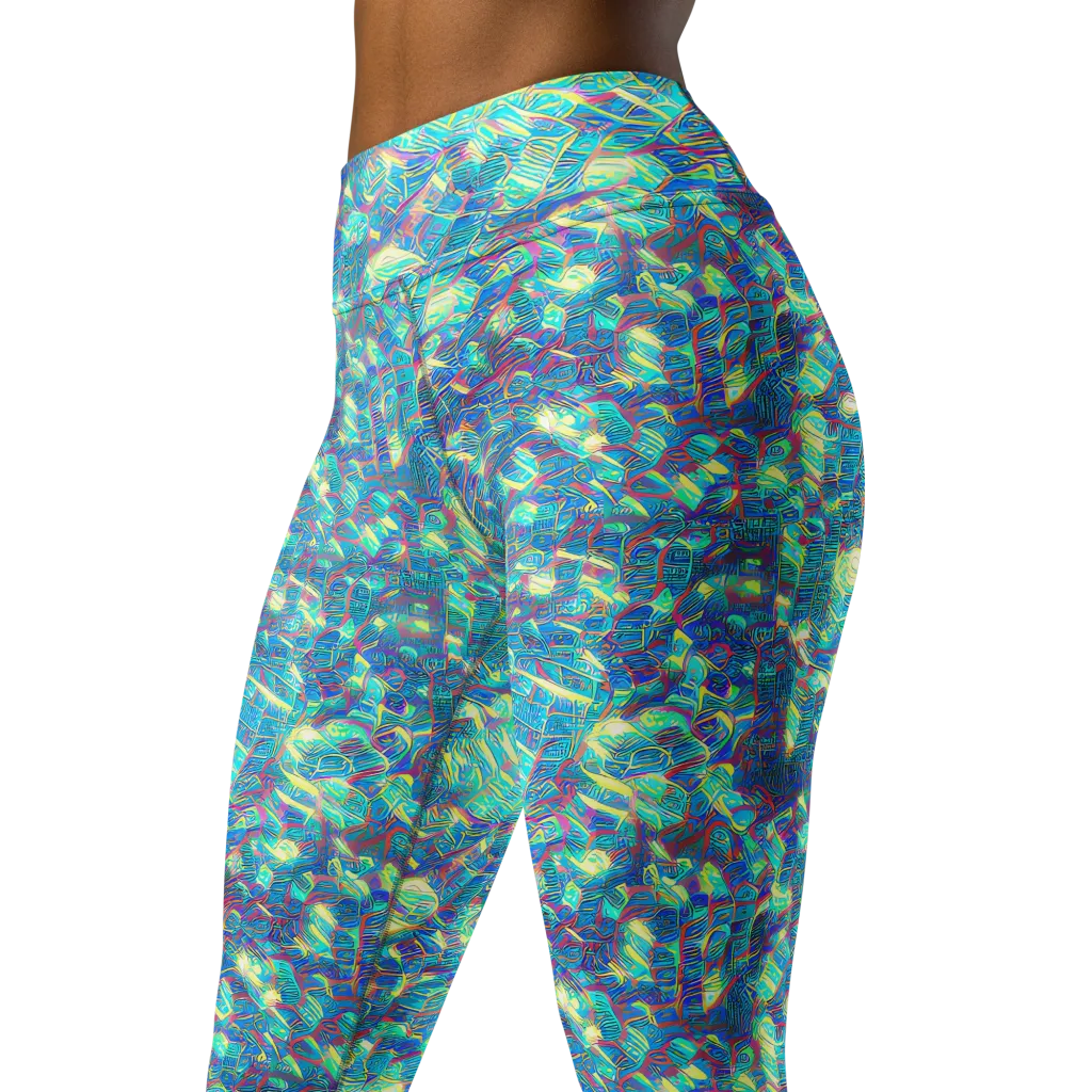 Neon Cartography on Yoga Leggings — Left Front