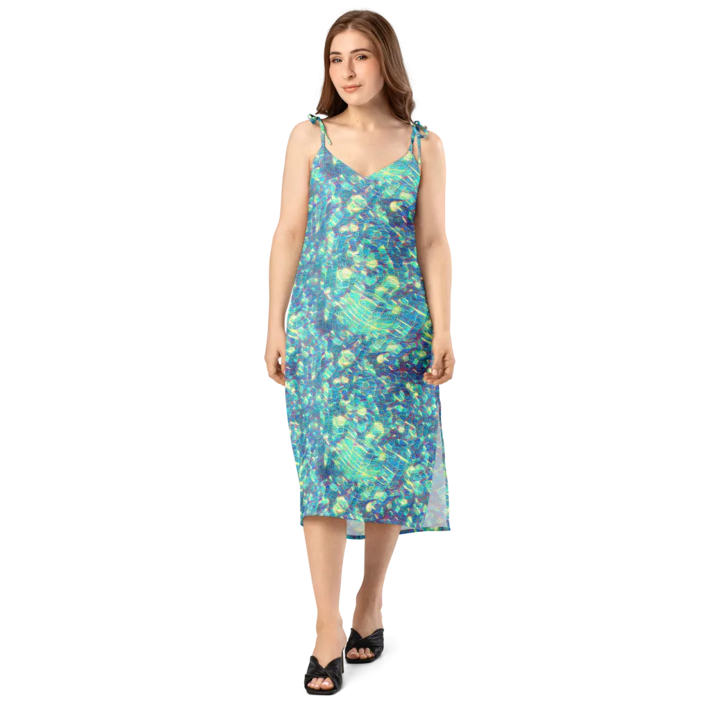 Neon Cartography on Slip Dress — Front