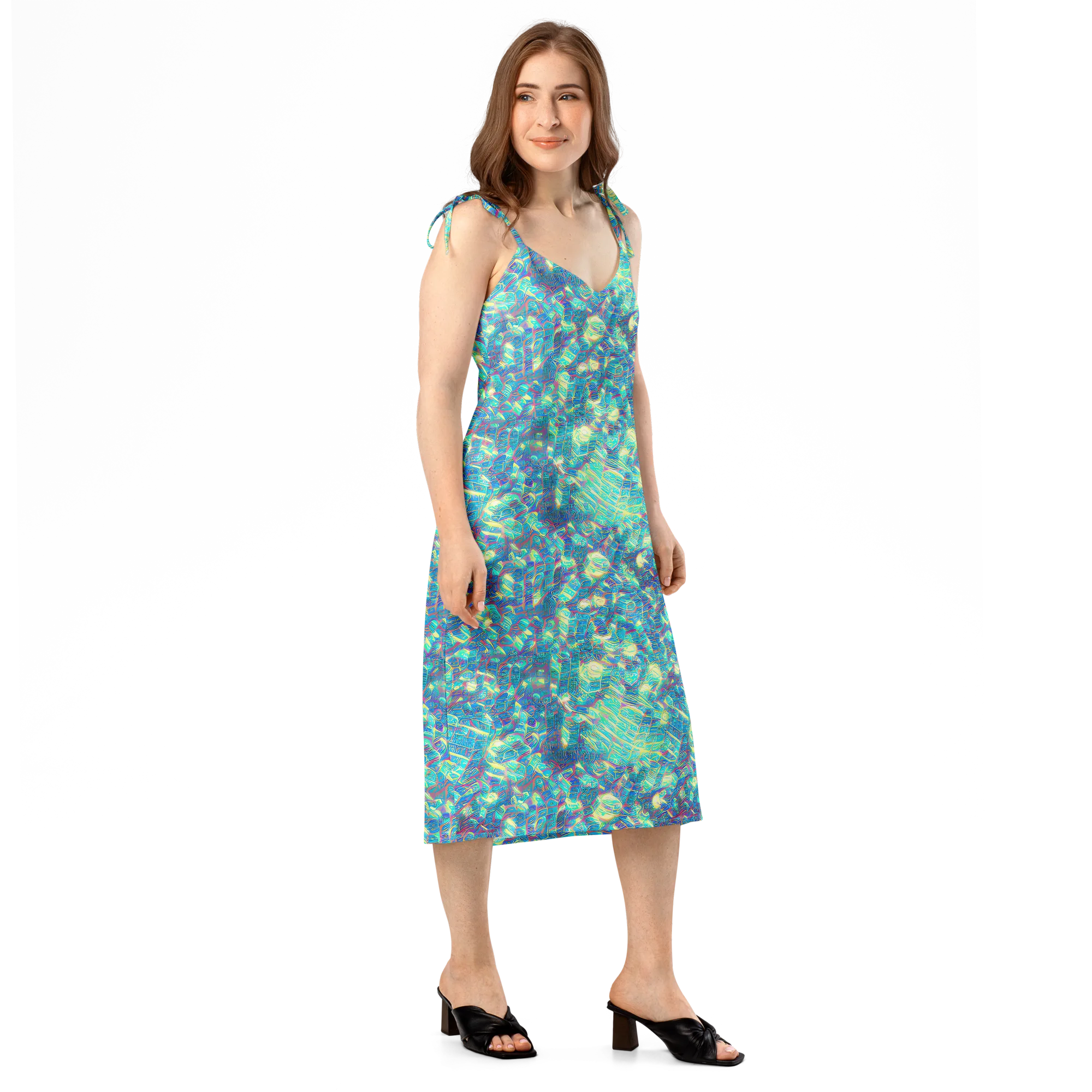 Neon Cartography on Slip Dress — Right Front