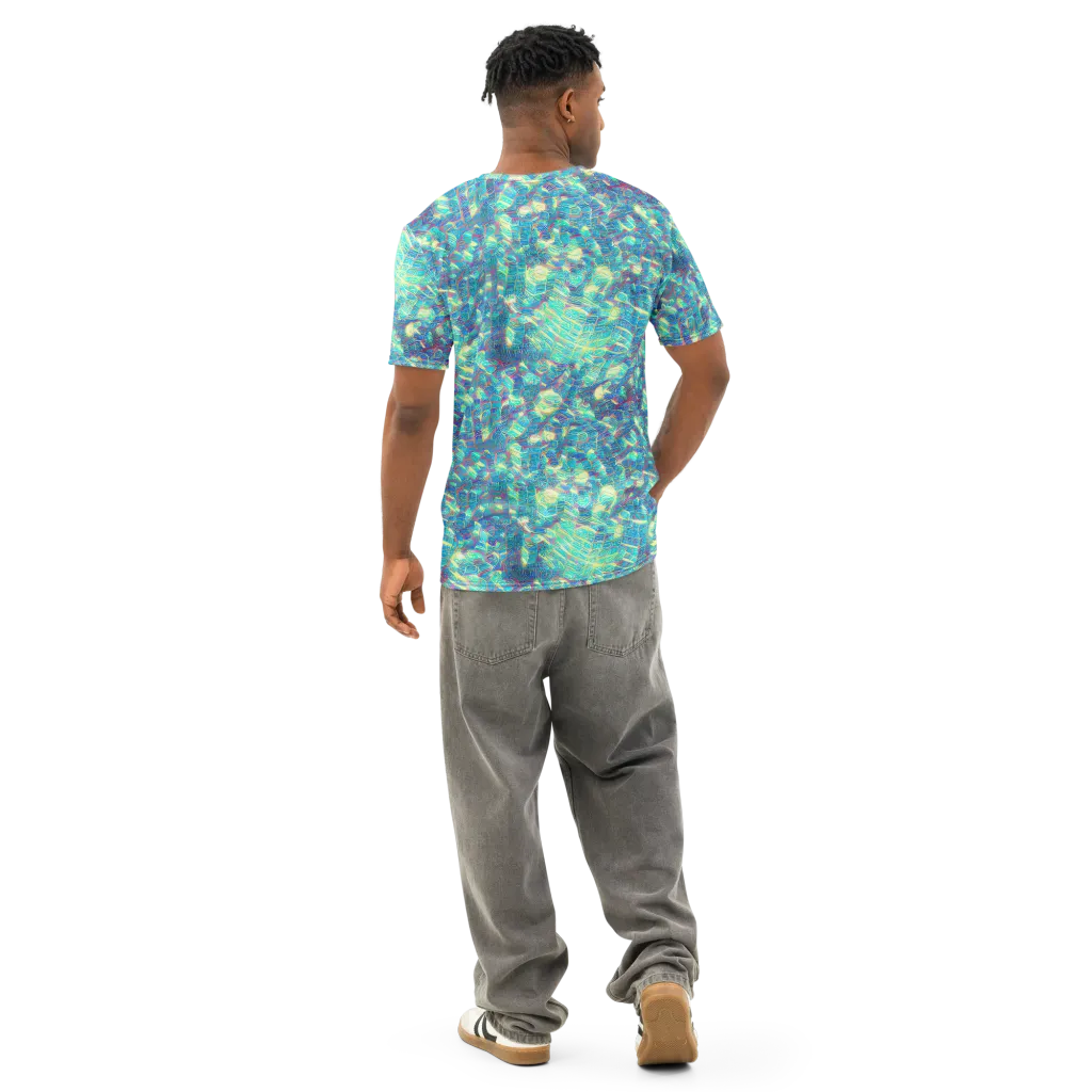Neon Cartography on Men's Cotton Crew Neck T-Shirt — Back