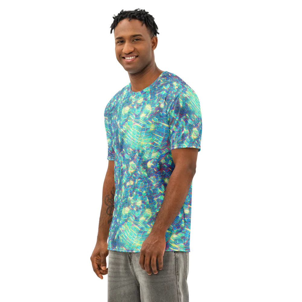 Neon Cartography on Men's Cotton Crew Neck T-Shirt — Left Front