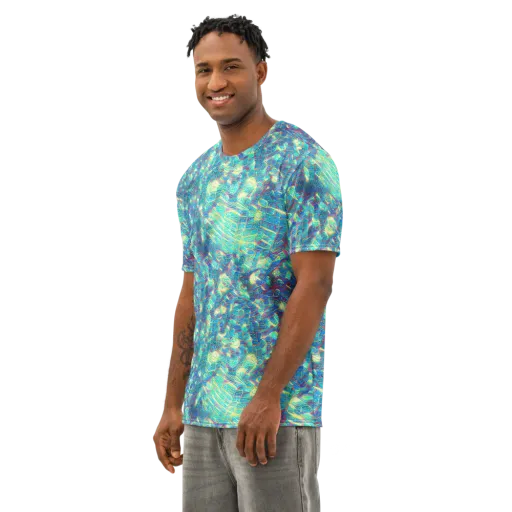 Neon Cartography on a Men's Cotton Crew Neck T-Shirt