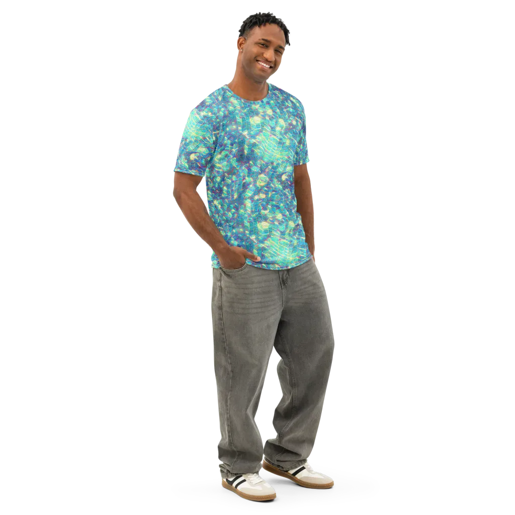 Neon Cartography on Men's Cotton Crew Neck T-Shirt — Right Front