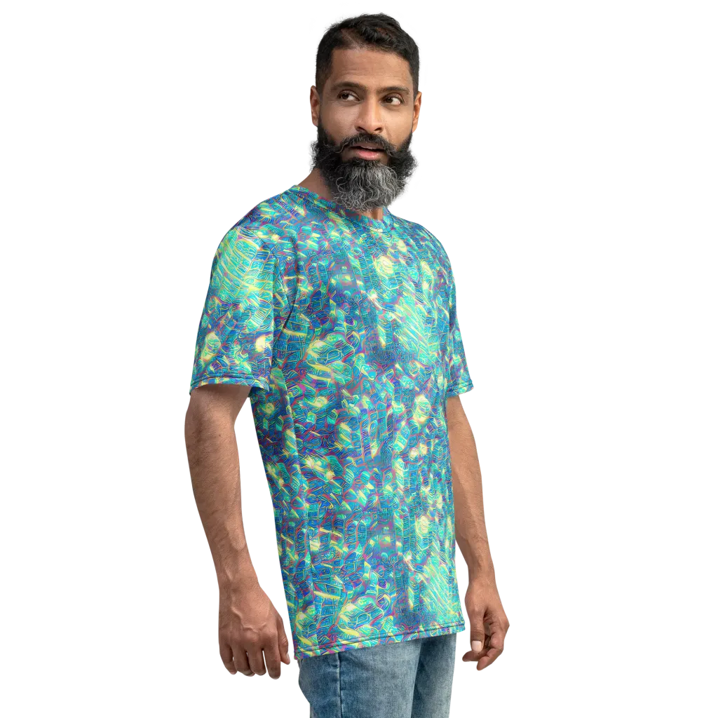 Neon Cartography on Men's Crew Neck T-Shirt — Right