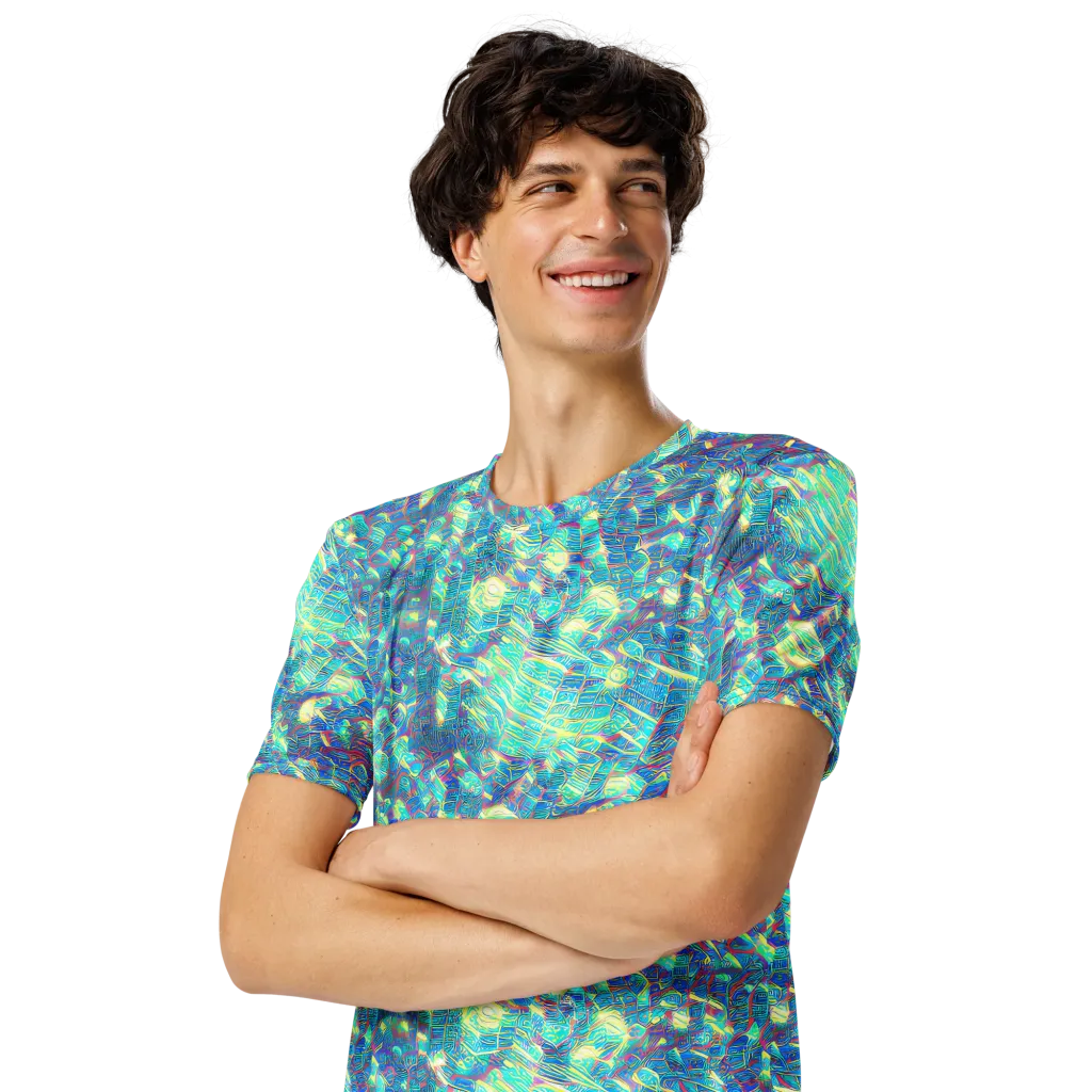 Neon Cartography on Men's Crew Neck T-Shirt — Left Front