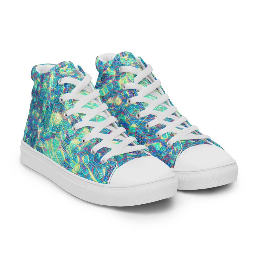 Neon Cartography on Men's High Top Canvas Shoes — Right Front