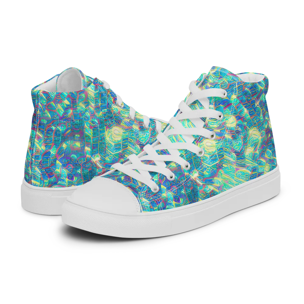 Neon Cartography on Men's High Top Canvas Shoes — Left