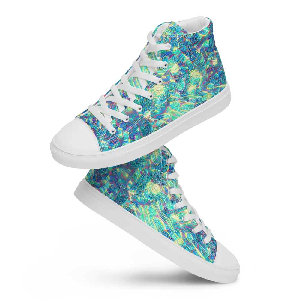 Neon Cartography on Men's High Top Canvas Shoes — Front
