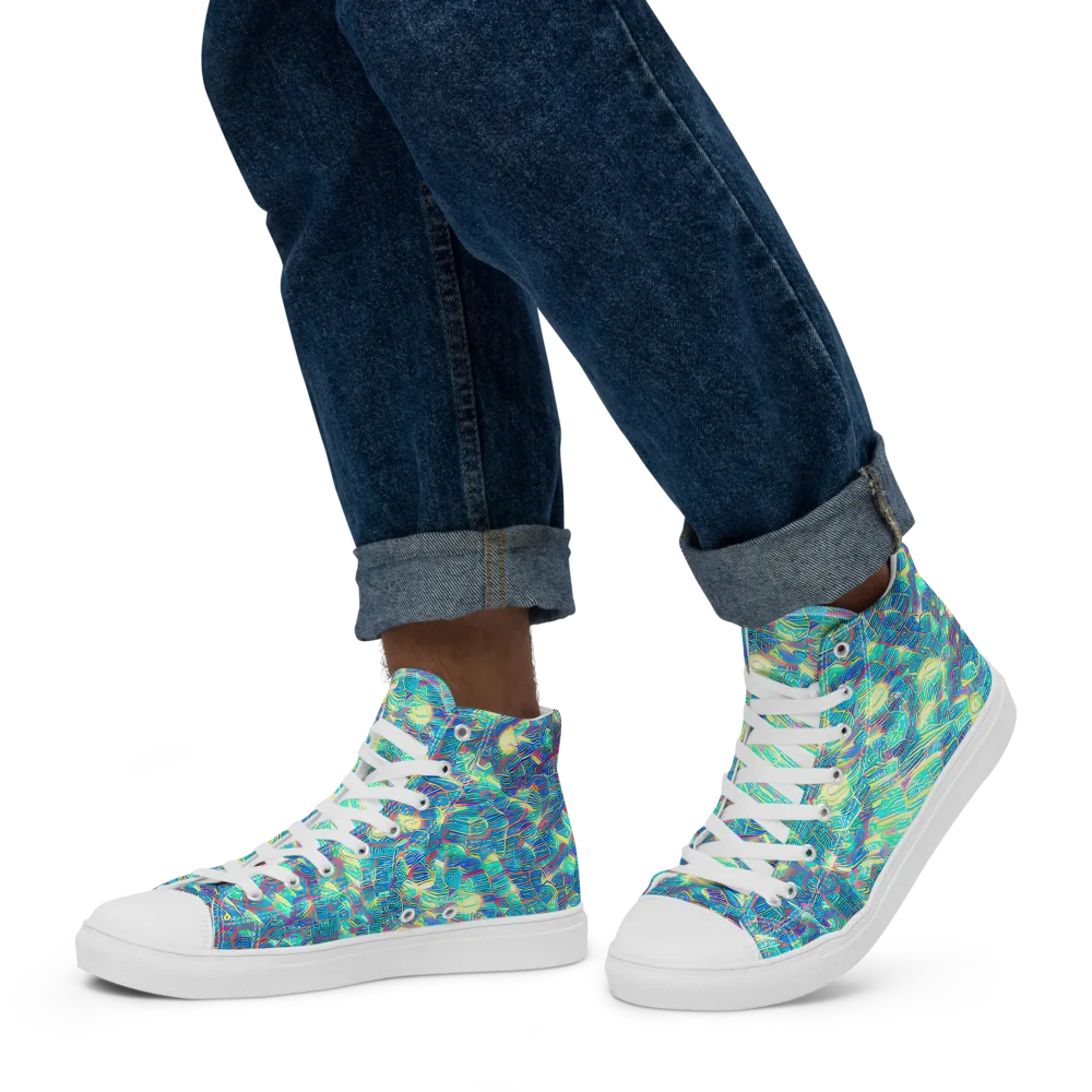 Neon Cartography on Men's High Top Canvas Shoes — Left