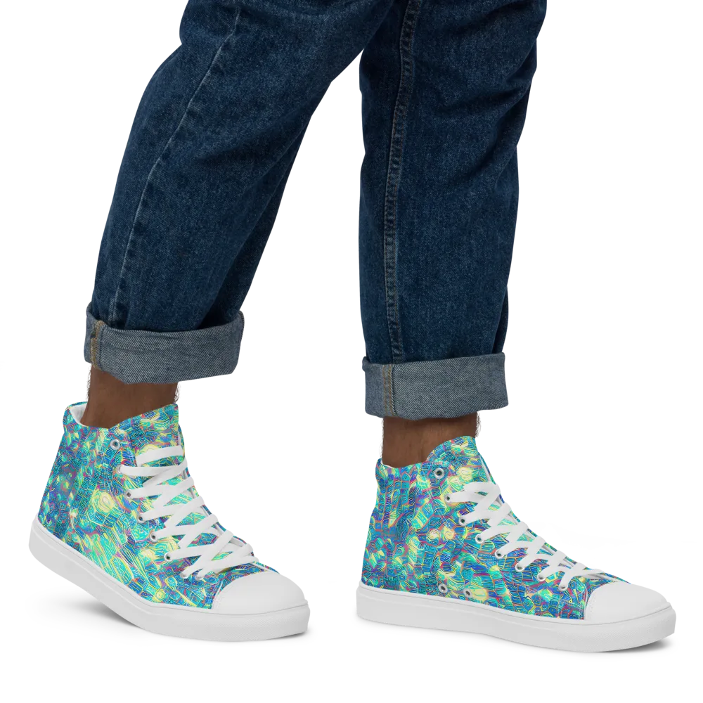 Neon Cartography on Men's High Top Canvas Shoes — Right