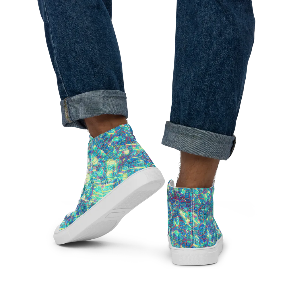 Neon Cartography on Men's High Top Canvas Shoes — Back