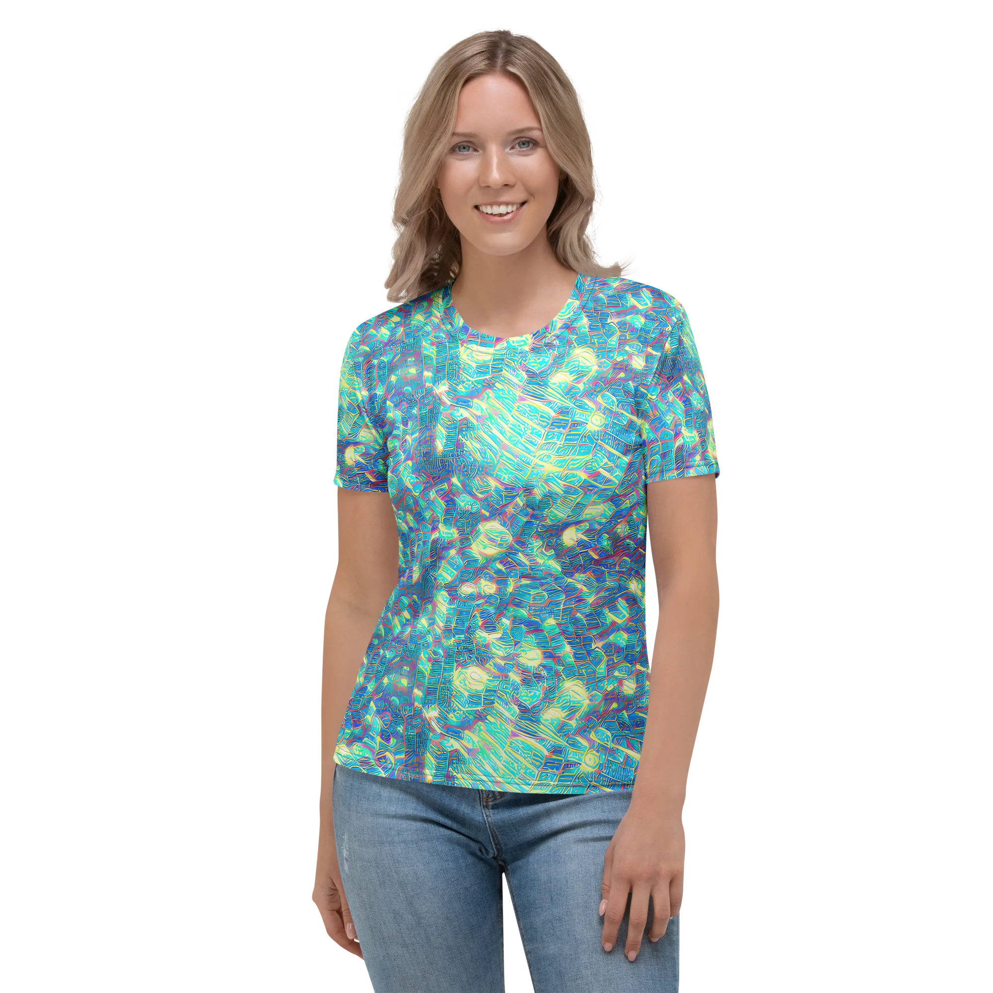 Neon Cartography on Women's Crew Neck T-Shirt — Front