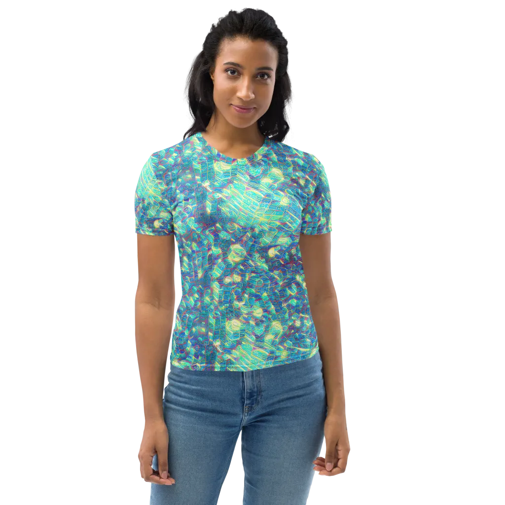 Neon Cartography on Women's Crew Neck T-Shirt — Front
