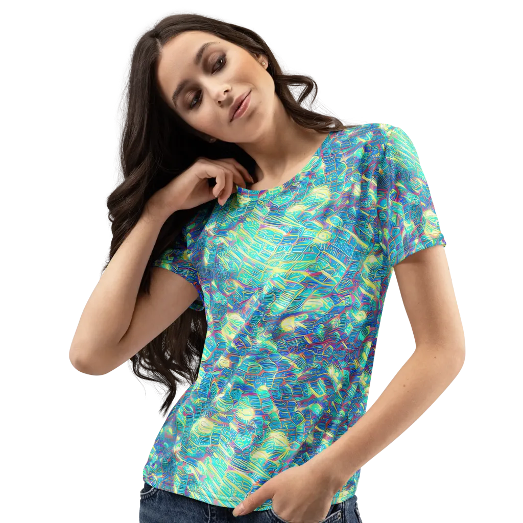 Neon Cartography on Women's Crew Neck T-Shirt — Left Front