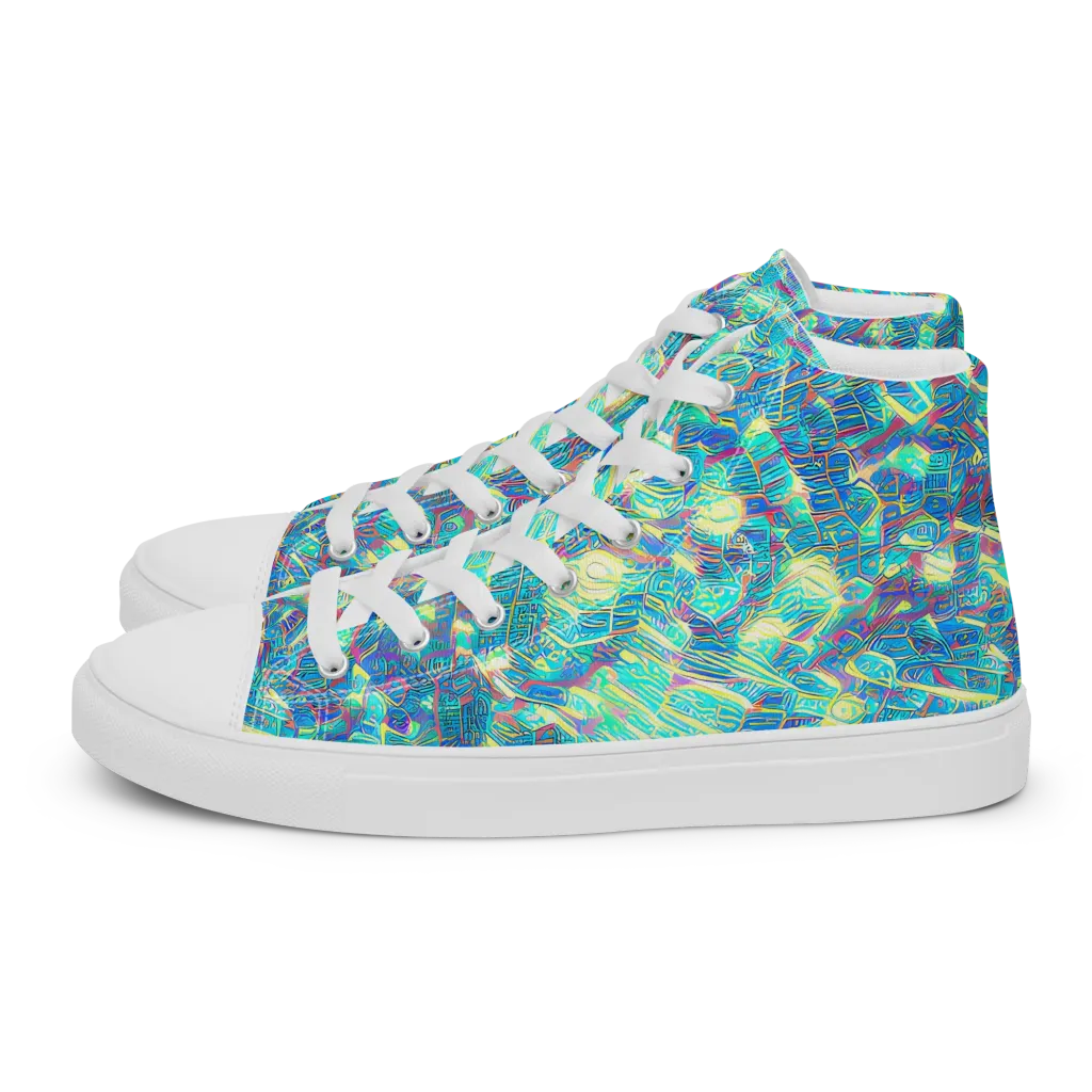 Neon Cartography on Women's High Top Canvas Shoes — Left