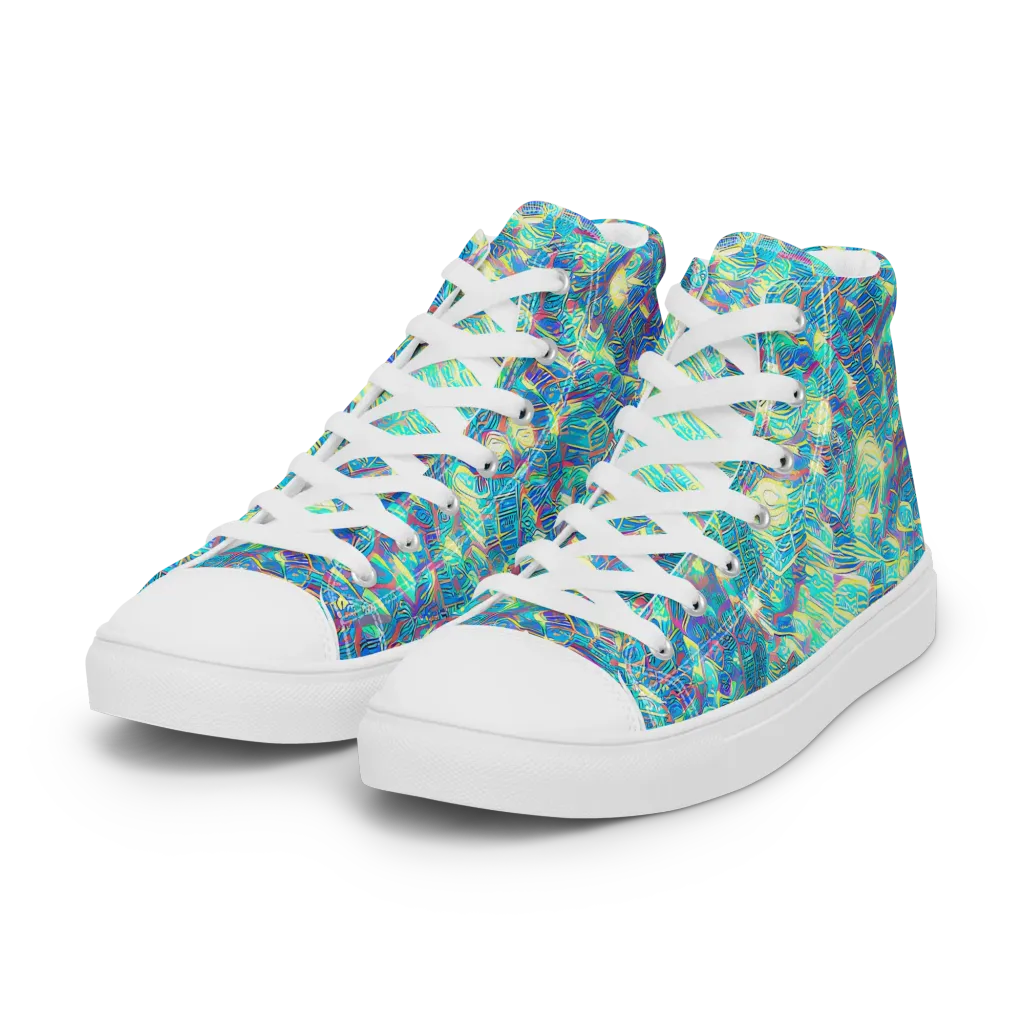 Neon Cartography on Women's High Top Canvas Shoes — Left Front