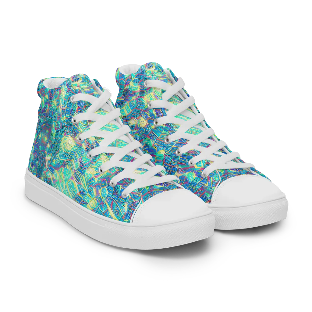 Neon Cartography on Women's High Top Canvas Shoes — Right Front