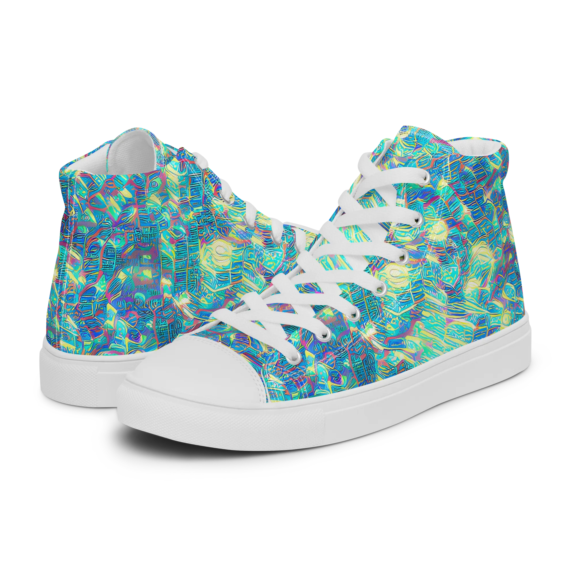 Neon Cartography on Women's High Top Canvas Shoes — Left